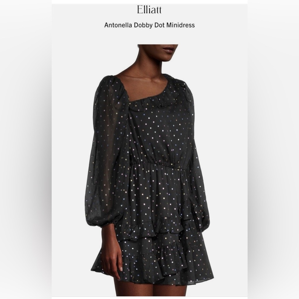 Elliatt Antonella Dobby Dot Black Mini Dress NWT